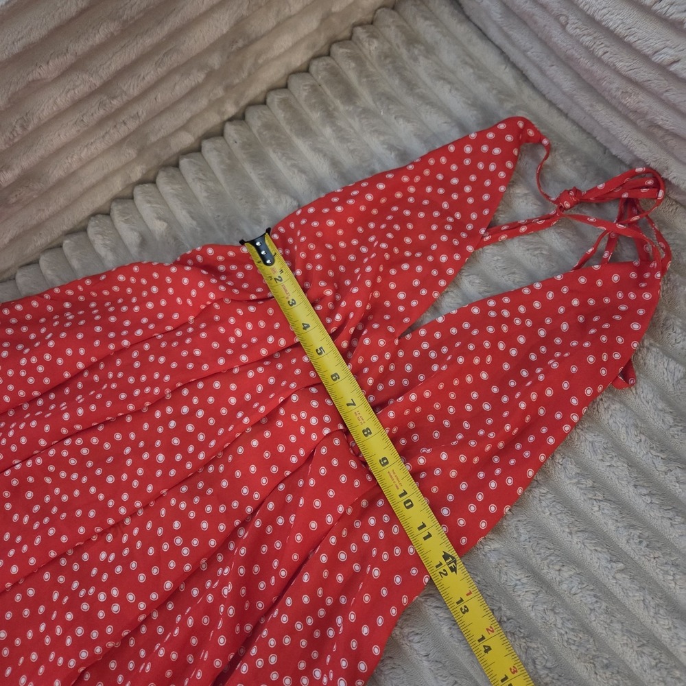 Simplee Red White Polka Dot Halter Maxi Long Dress S Boho Summer Sun Side Slit - Picture 4 of 8